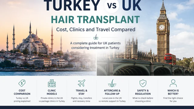 زراعة الشعر في تركيا والمملكة المتحدة: مقارنة التكلفة والعيادات والسفر